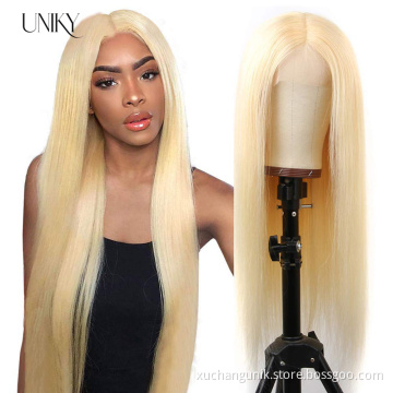 Uniky Silky Straight Popular Indian Hair 613# Blonde Human Virgin Hair Lace Frontal Wigs